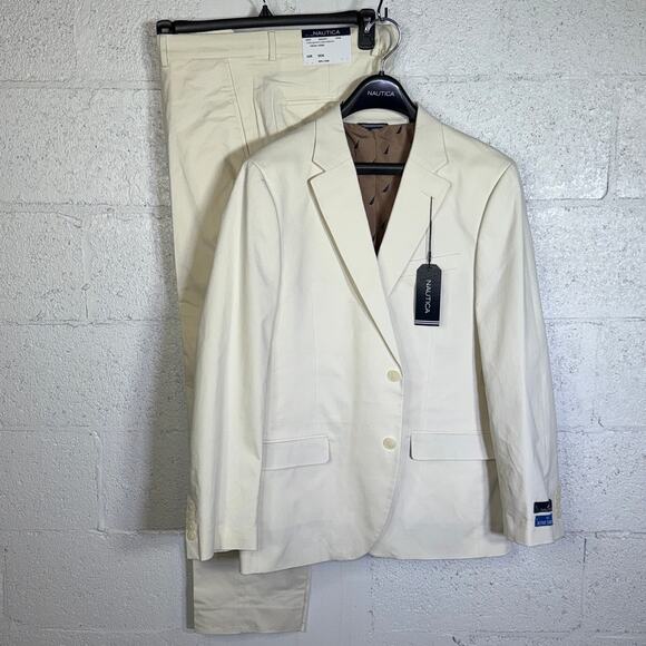 Nautica Men's Modern-Fit Seasonal Cotton Stretch Suit Solid Cream 42R 36W $395 - Picture 1 of 12